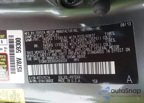 2013 Toyota Sienna Le V6 8 Passenger from USA, damaged, VIN 5TDKK3DC6DS404058